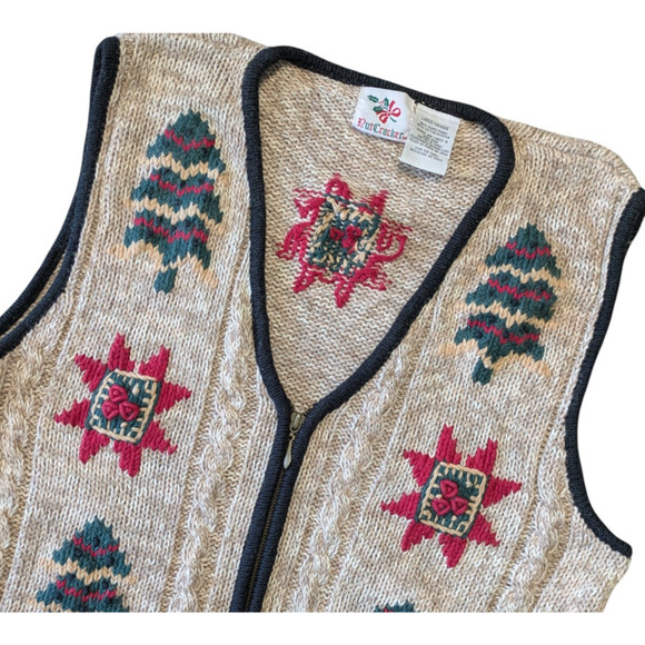Vintage Nutcracker Christmas Tree Holiday Sweater Vest Size Large Zip Up Y2K 90s - Picture 4 of 7